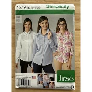 Simplicity THREADS Pattern 1279 Misses' Shirt w Collar Variations Size 6-14 UC